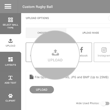 Upload Photo on Rugby Ball